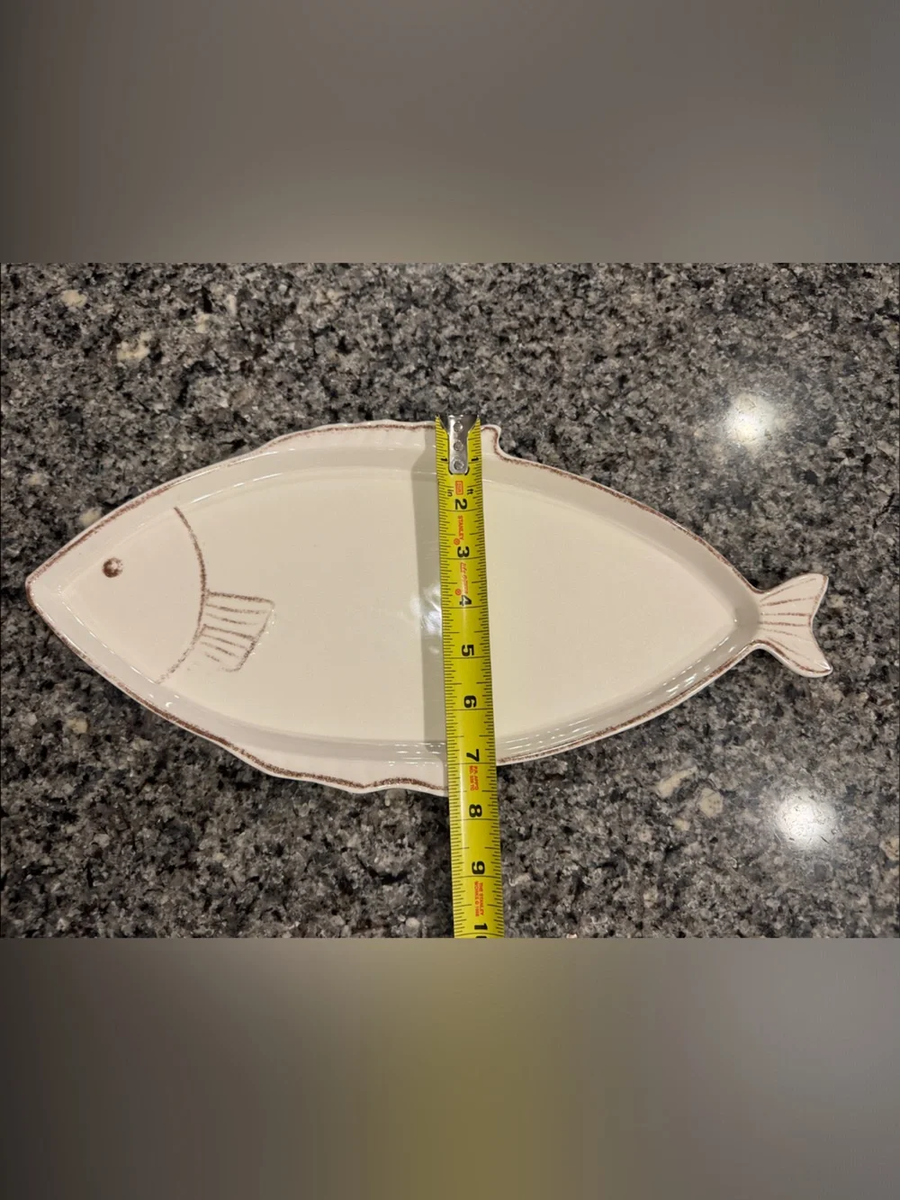 🐟Sigrid Olsen White Fish-Shaped Serving Platter with Brown Trim
